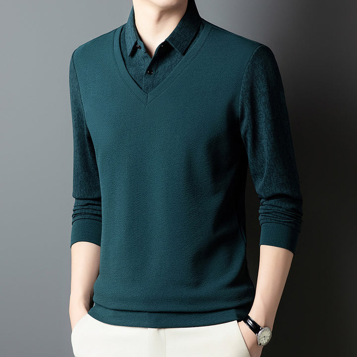 Herren eleganter V-Ausschnitt Pullover mit strukturiertem Ärmel Aliams