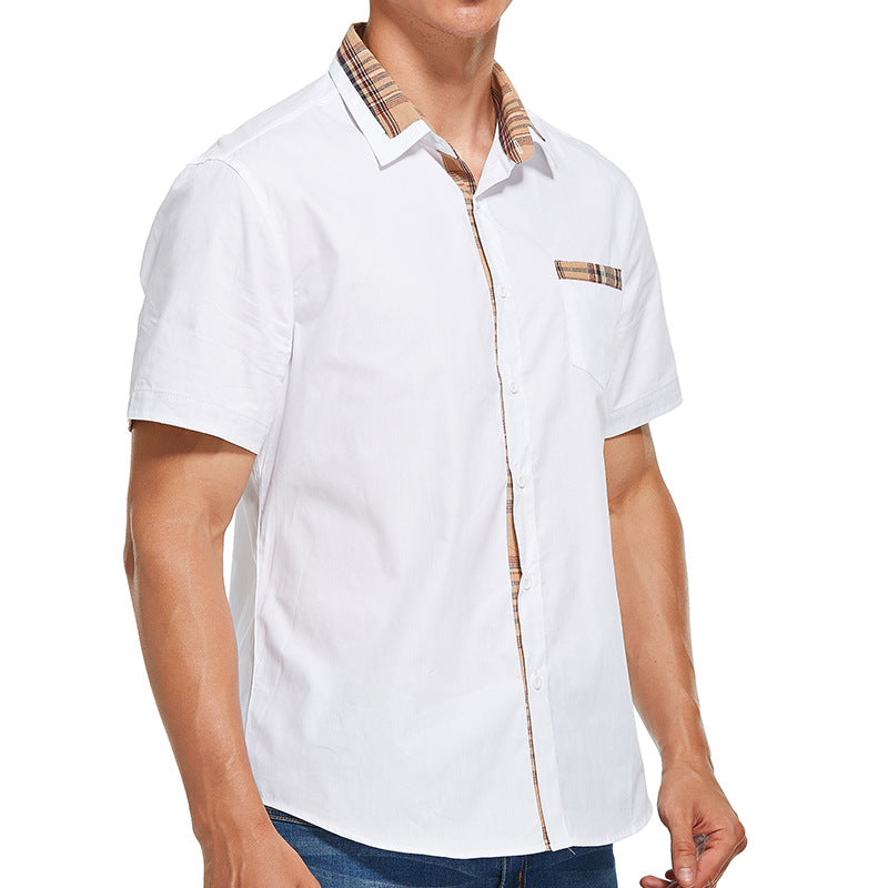 Herren Kurzarm-Hemd mit modernem Karomuster und gestreiftem Kragen Aliams