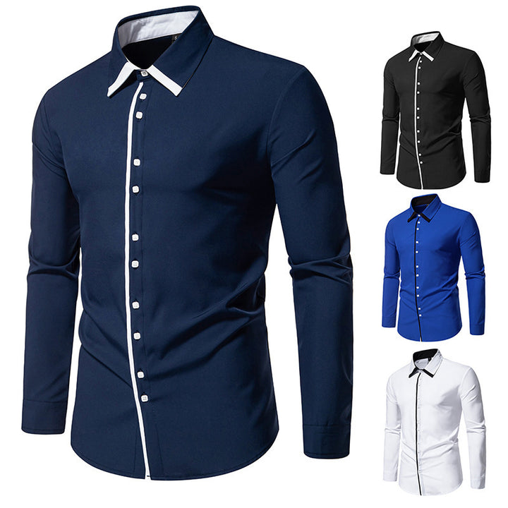 Herren elegantes Langarmhemd mit kontrastierendem Kragen und feinen Knopfdetails Aliams