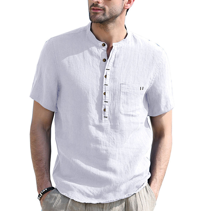 Herren Kurzarm-Henley-Shirt mit praktischem Brusttaschen-Design Aliams