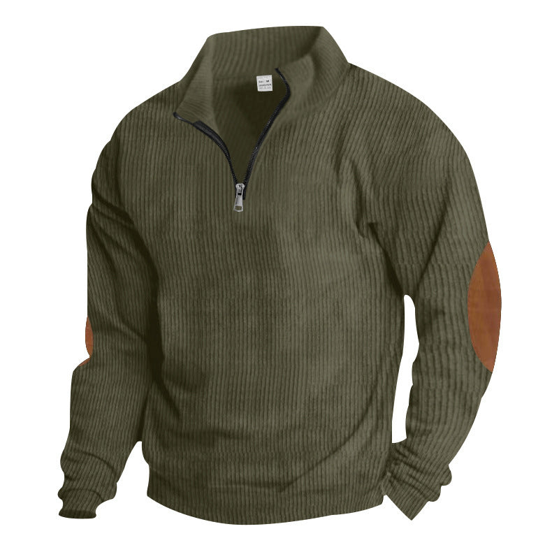 Herren Zip-Pullover mit Lederapplikationen Aliams