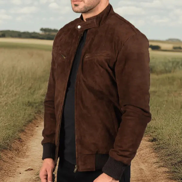 Herren Wildlederjacke im modernen Design mit praktischen Taschen Aliams