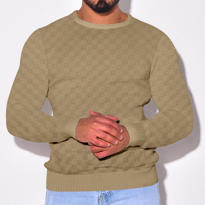 Herren gemütlicher Strickpullover mit modernem Karomuster und Rippbündchen Aliams