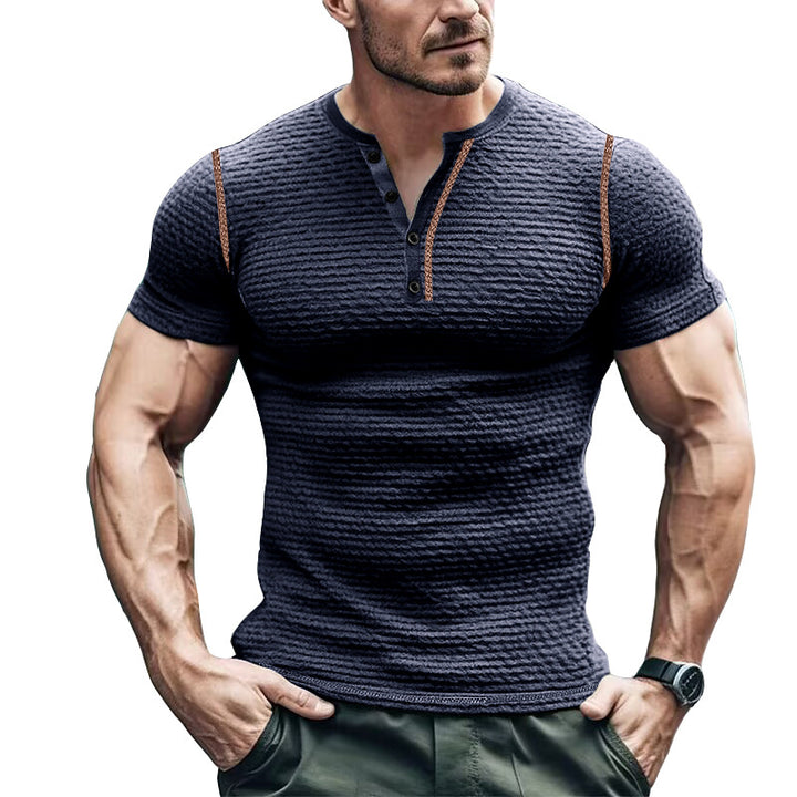 Herren Kurzarm-Henley-T-Shirt mit strukturiertem Design und figurbetonter Passform Aliams
