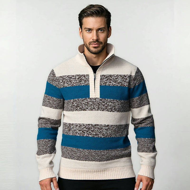 Herren Strickpullover mit hohem Kragen und innovativem Reißverschluss Aliams