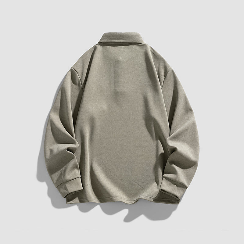 Herren lässiges Langarm-Polo mit Knopfleiste und praktischer Brusttasche Aliams