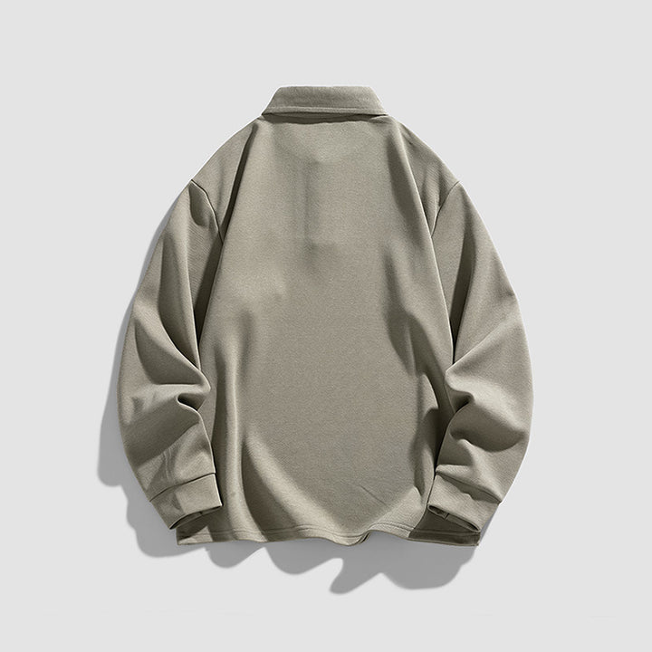 Herren lässiges Langarm-Polo mit Knopfleiste und praktischer Brusttasche Aliams