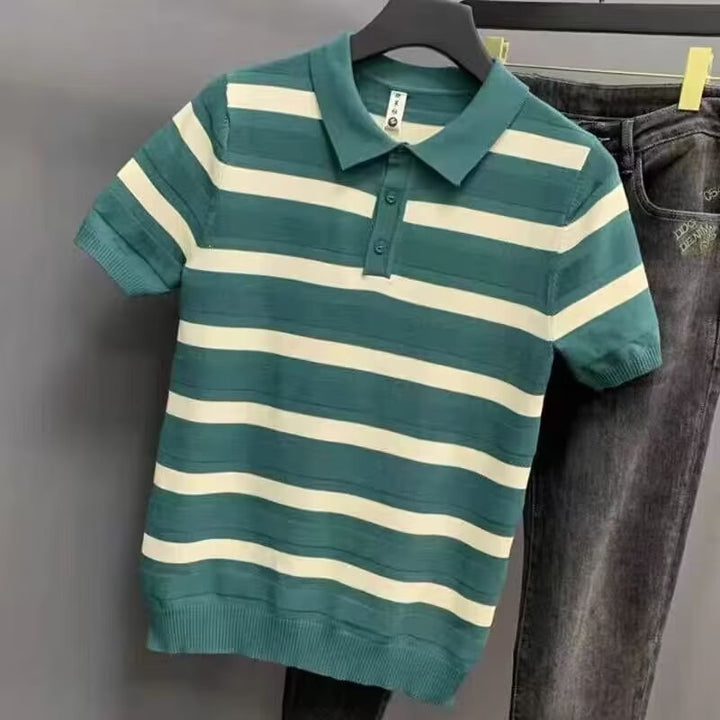 Herren Kurzarm Poloshirt mit strukturiertem Streifenmuster Aliams