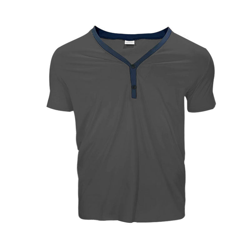 Herren Kurzarm Henley T-Shirt mit stylischem Kragen und zwei Knöpfen Aliams