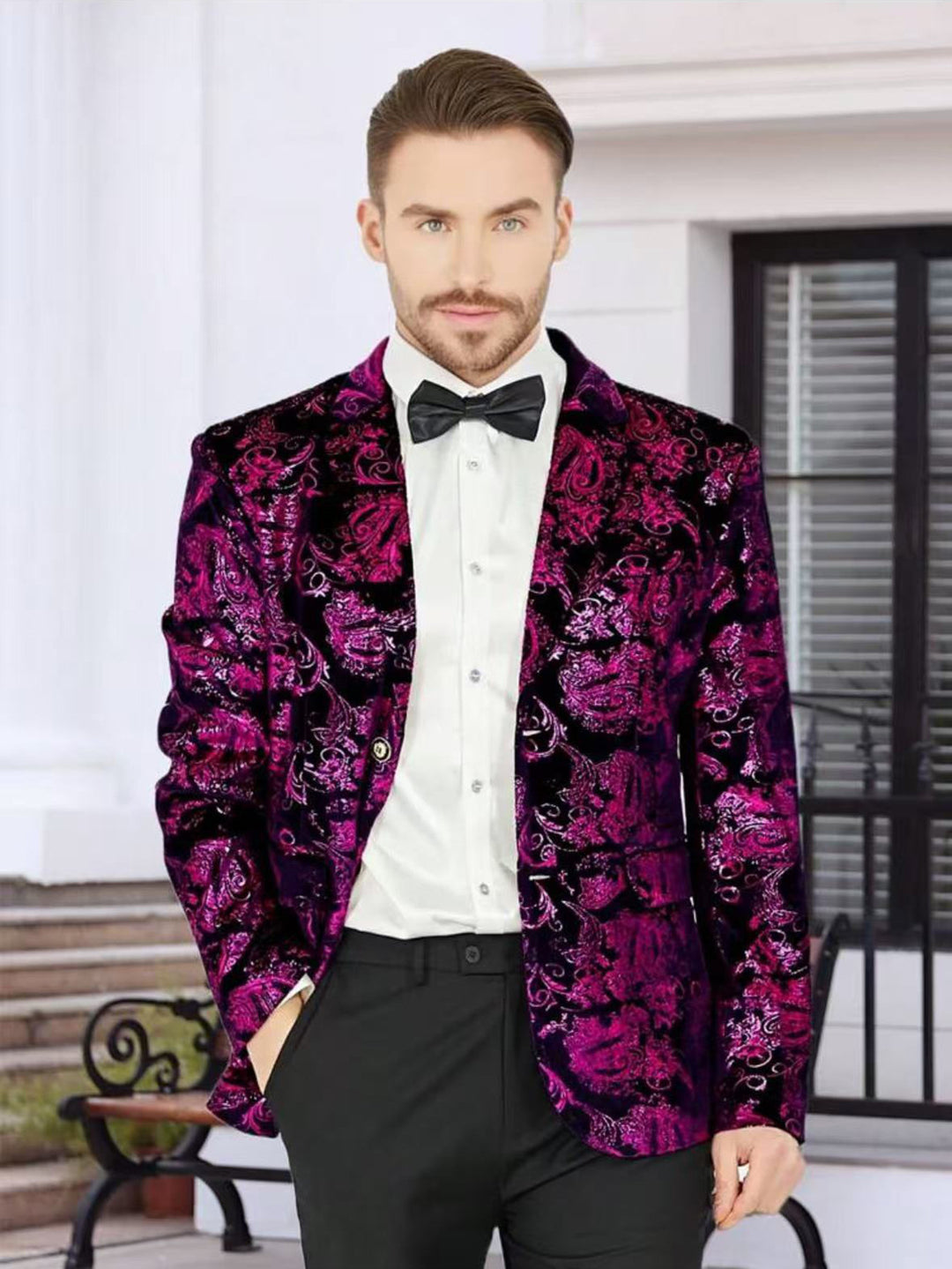 Herren Glamouröser Paillettenblazer mit floralem Muster und satiniertem Finish Aliams