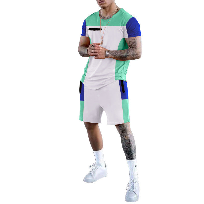 Herren sportliches Kurzarm-Set mit modernen Farbblöcken Aliams