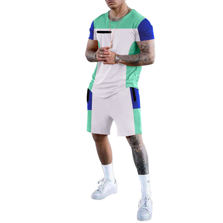 Herren sportliches Kurzarm-Set mit modernen Farbblöcken Aliams