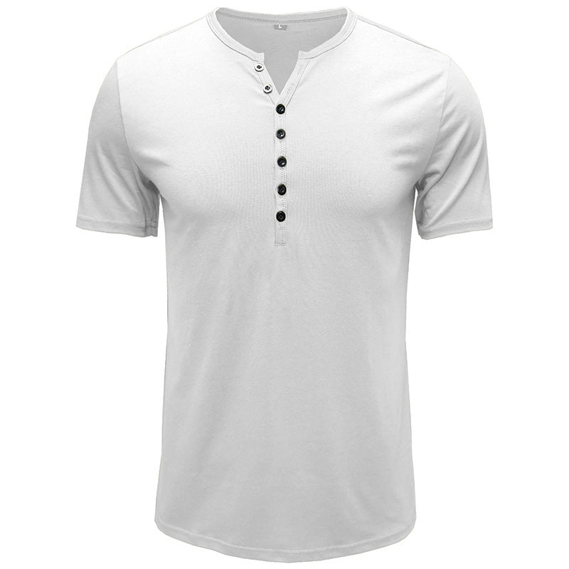 Herren Kurzarm Henley-Shirt mit modischem Knopfverschluss Aliams