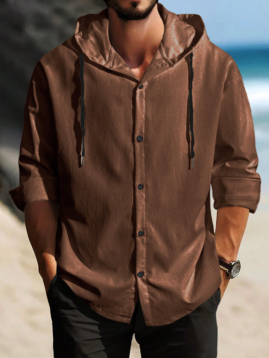 Herren sportliche Hemdjacke mit Kapuze und zeitgemäßem Design Aliams