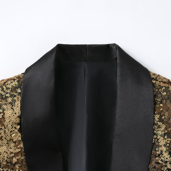 Herren eleganter Pailletten Blazer mit schwarzem Revers Aliams