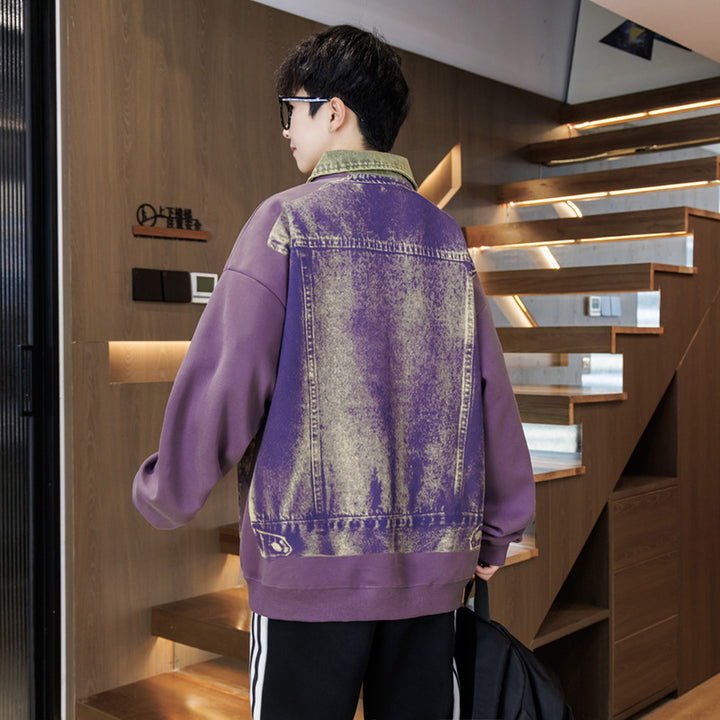 Unisex Oversized Sweatshirt mit blauem Denim-Design und Stehkragen Aliams