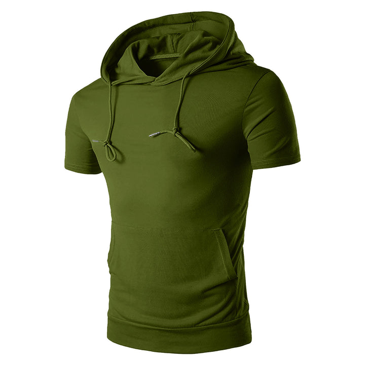 Herren sportliches Kurzarm-Hoodie mit Kängurutasche und verstellbarem Aufsatz Aliams