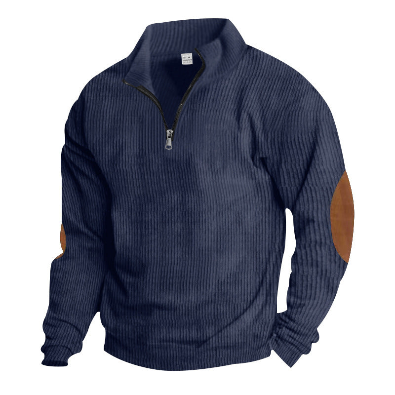 Herren Pullover mit Stehkragen und Lederapplikationen Aliams