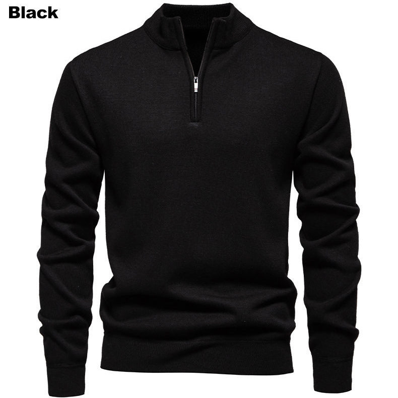 Herren feiner Strickpullover mit kurzem Reißverschluss und hohem Kragen Aliams