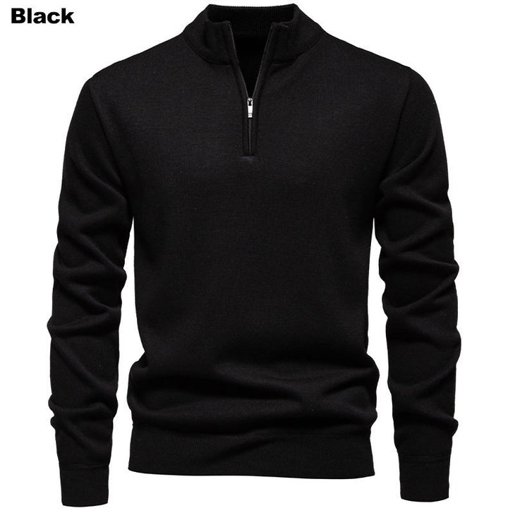 Herren feiner Strickpullover mit kurzem Reißverschluss und hohem Kragen Aliams