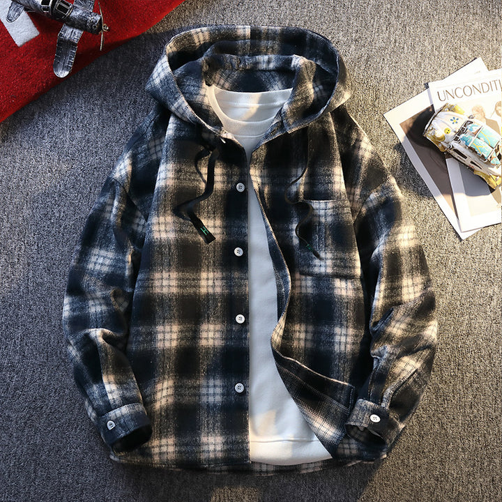 Herren Karierte Flanelljacke mit Kapuze und Knopfverschluss Aliams