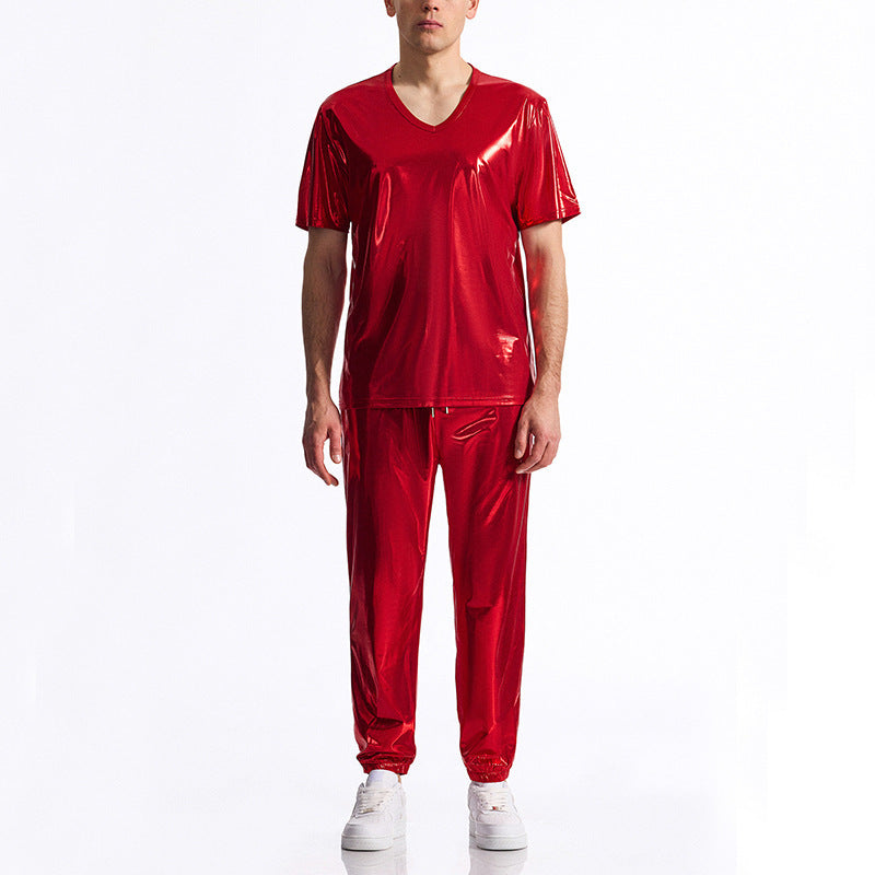Herren Sportliches Set aus glänzendem Material mit V-Ausschnitt Aliams