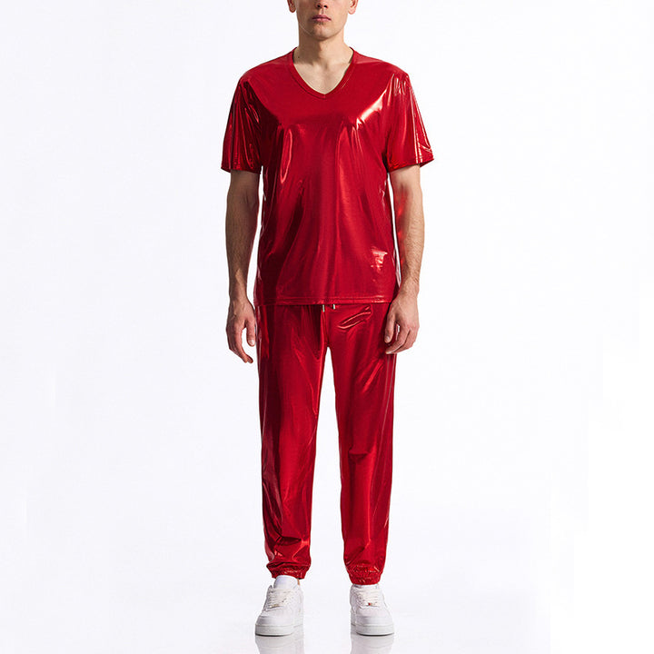 Herren Sportliches Set aus glänzendem Material mit V-Ausschnitt Aliams