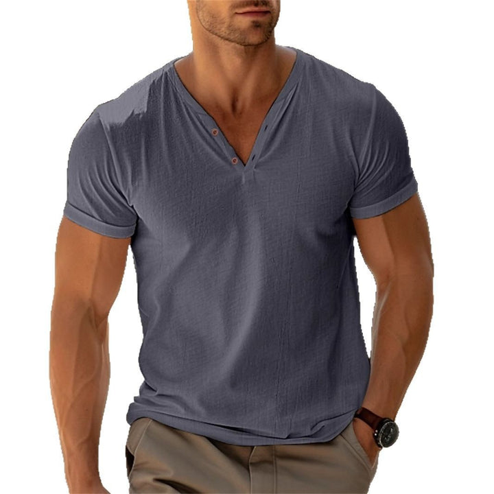 Herren Kurzarm Henley-Shirt mit dekorativen Knöpfen und lässigem Schnitt Aliams