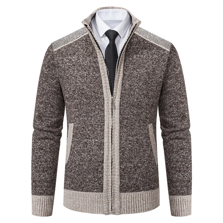 Herren gesteppte Strickjacke mit hohem Kragen und praktischen Taschen Aliams