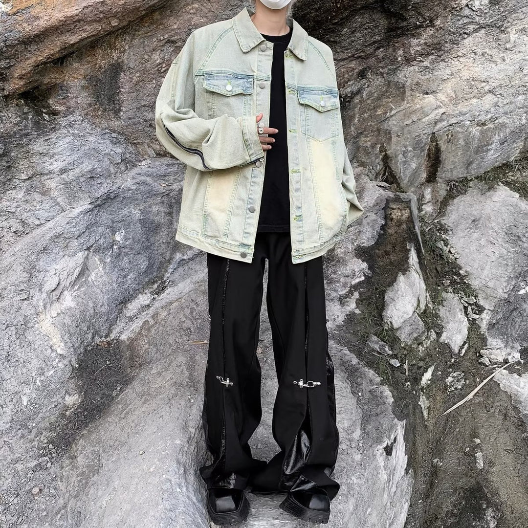 Unisex lässige Oversize-Jeansjacke mit einzigartigem Schnitt und praktischen Taschen Aliams
