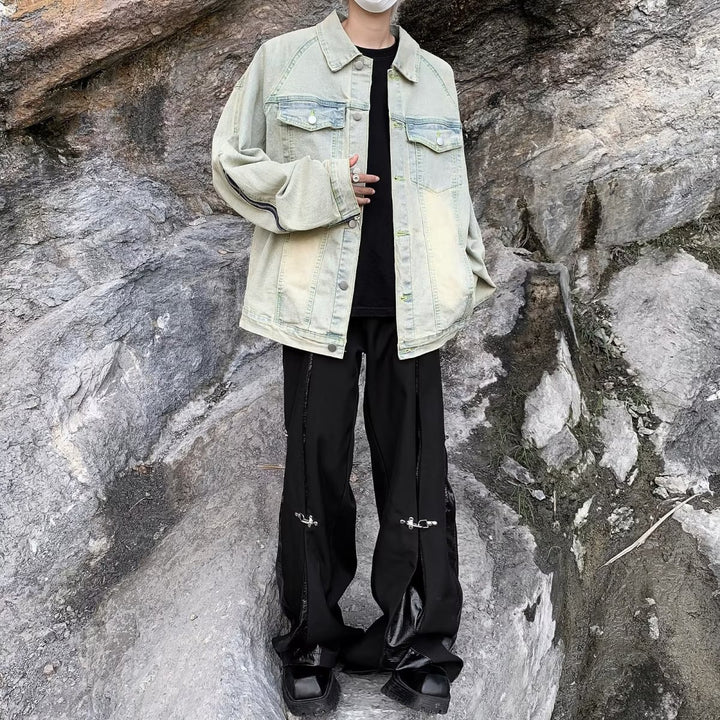Unisex lässige Oversize-Jeansjacke mit einzigartigem Schnitt und praktischen Taschen Aliams