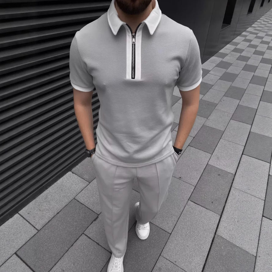 Herren Poloshirt mit Reißverschluss und modischen Kontrasten Aliams