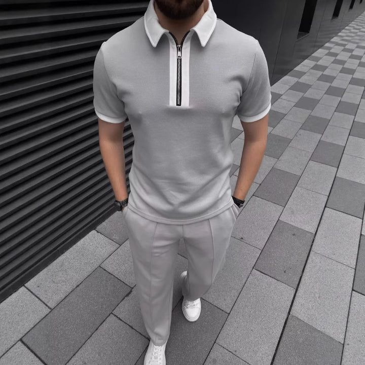 Herren Poloshirt mit Reißverschluss und modischen Kontrasten Aliams