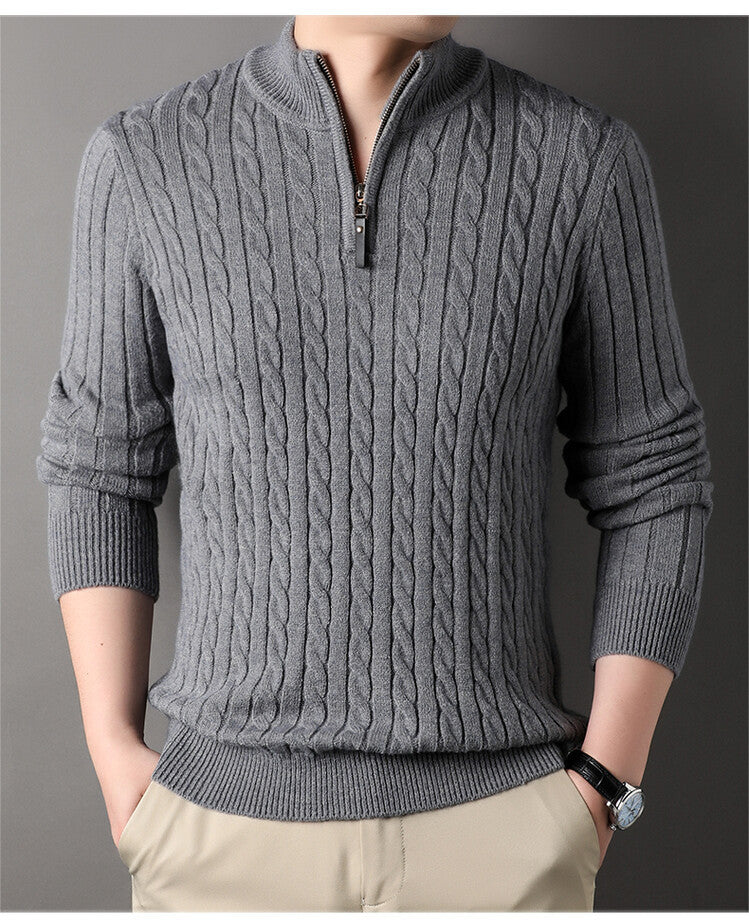 Herren Pullover mit Zipper und strukturiertem Zopfmuster Aliams
