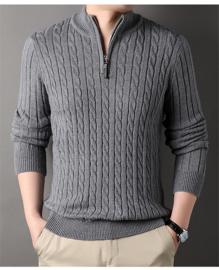 Herren Pullover mit Zipper und strukturiertem Zopfmuster Aliams