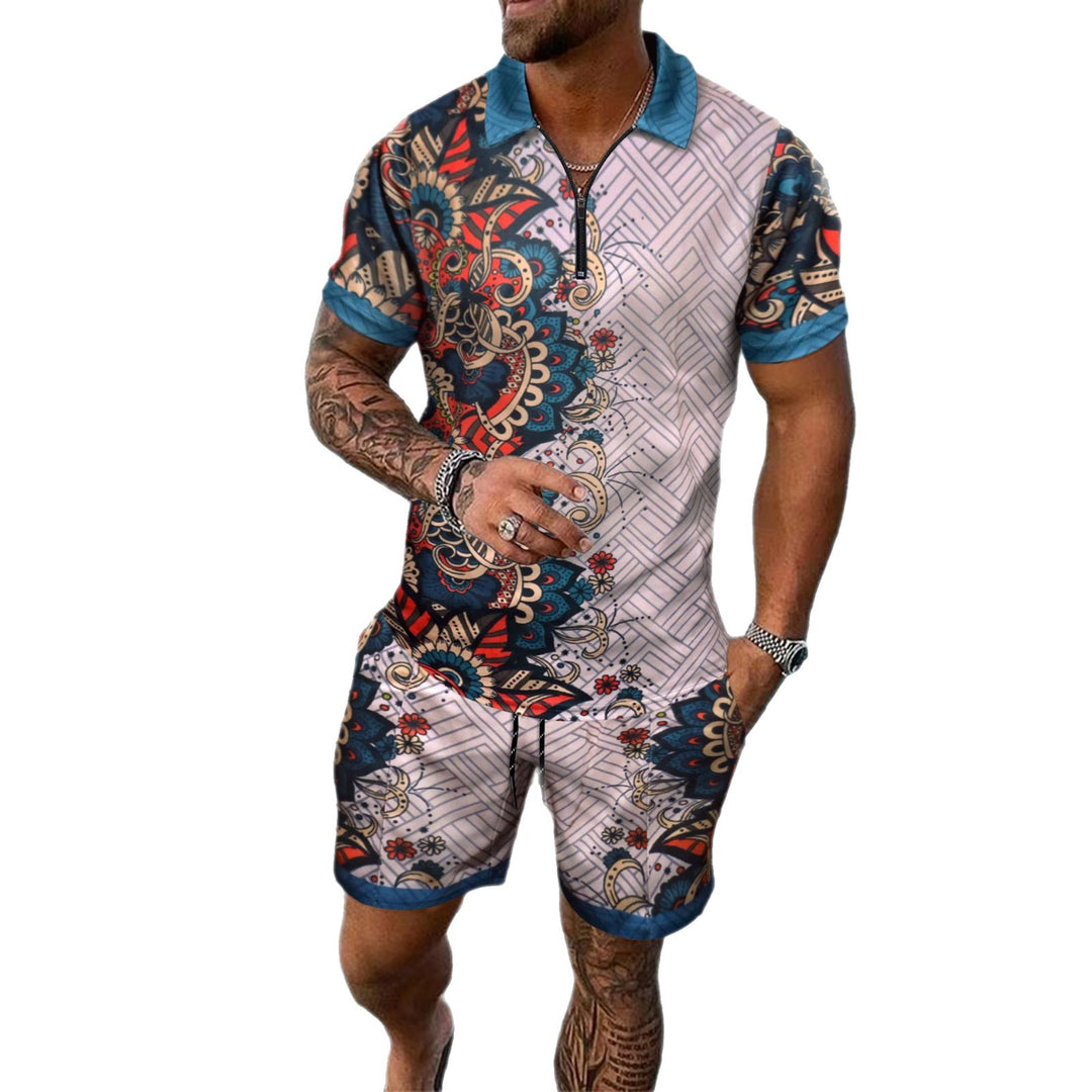 Herren Freizeit-Set mit modernem Druckdesign und praktischen Taschen Aliams