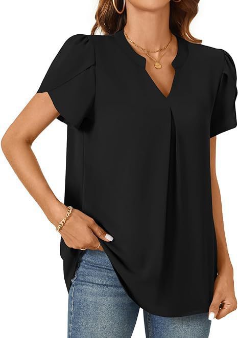 Damen Bluse mit eleganter V-Ausschnitt-Detail und leichten Puffärmeln Aliams