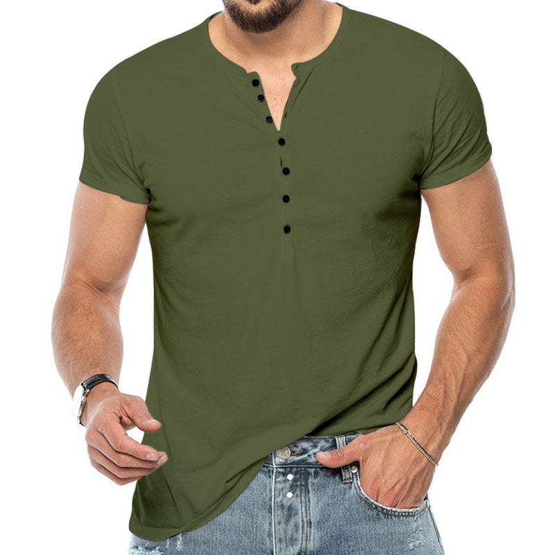 Herren Kurzarm-Henley-Shirt mit modischem Knopfdesign und körperbetonter Passform Aliams