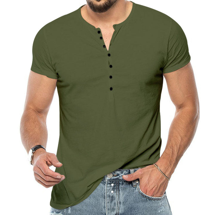 Herren Kurzarm-Henley-Shirt mit modischem Knopfdesign und körperbetonter Passform Aliams