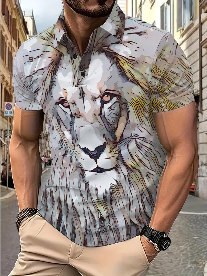 Herren Kurzarm Hemd mit künstlerischem Tierdruck Aliams