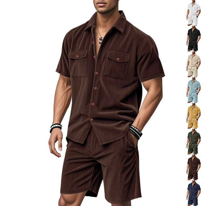 Herren Kurzarm-Hemd und Shorts Set mit praktischen Taschen und bequemer Passform Aliams