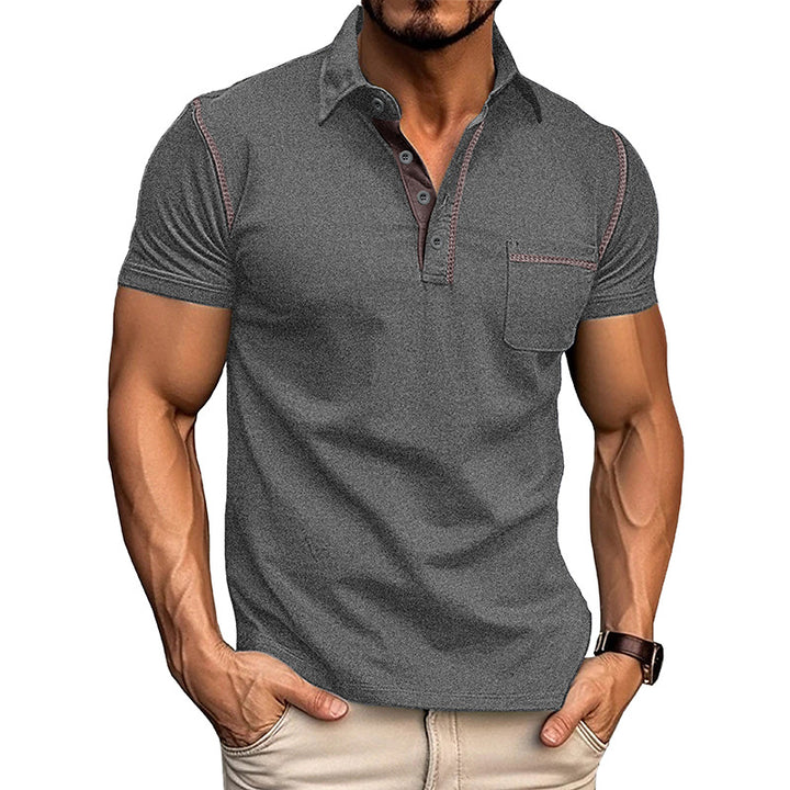 Herren Kurzarm-Hemd mit modischem Henley-Ausschnitt und Brusttasche Aliams