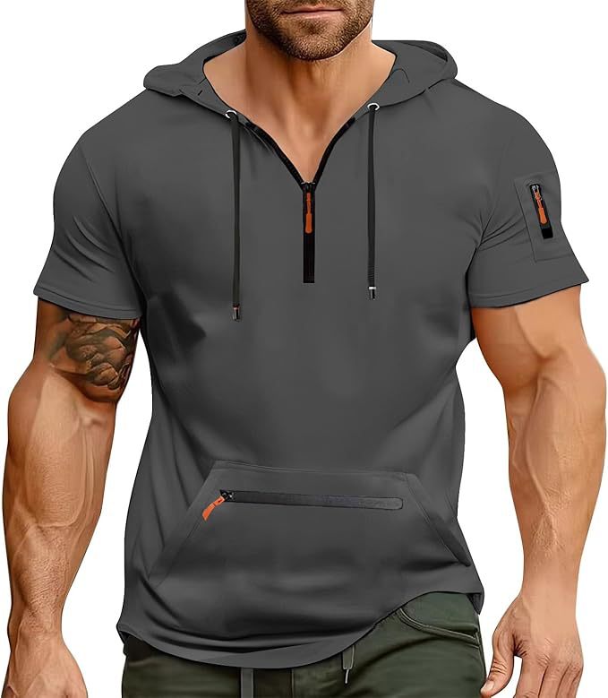 Herren Kurzarm Hoodie mit Reißverschluss Aliams
