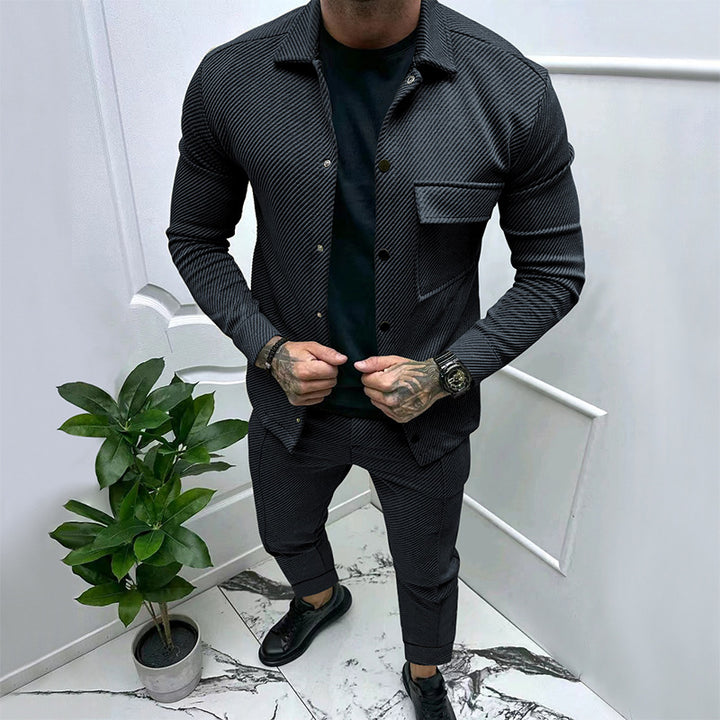 Herren elegantes, strukturiertes Jacken- und Hosen-Set Aliams