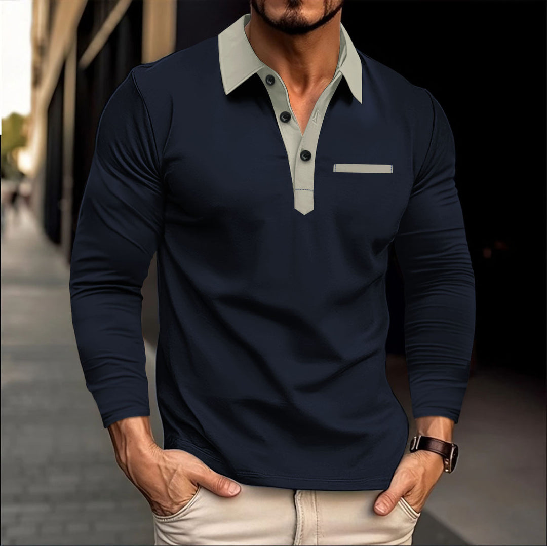 Herren Elegantes Langarmshirt mit modischem Kragen und Knopfleiste Aliams