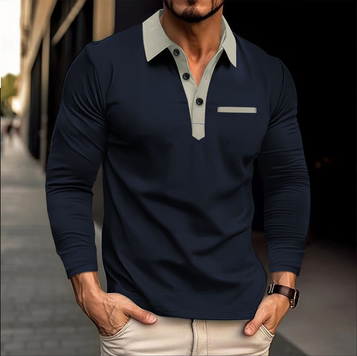 Herren Elegantes Langarmshirt mit modischem Kragen und Knopfleiste Aliams