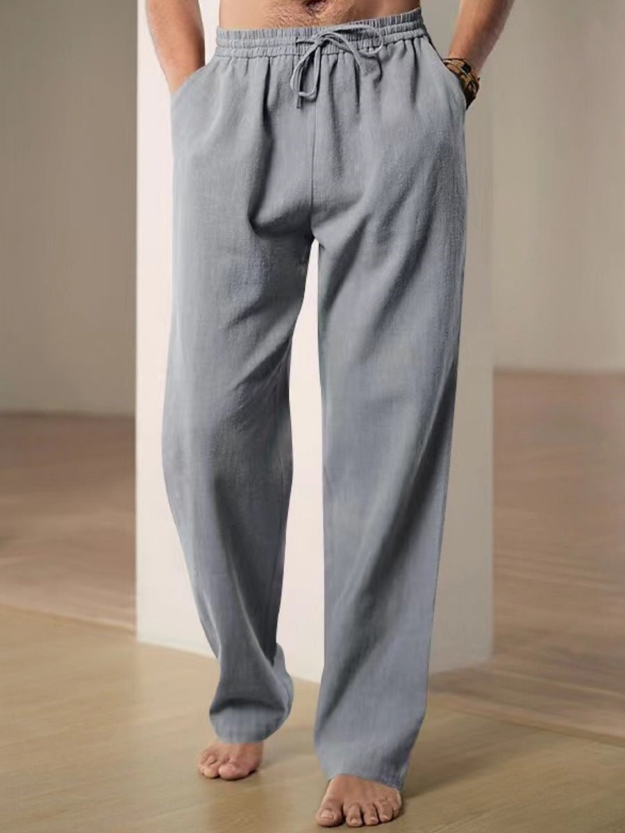 Herren Bequeme Leinenhose mit verstellbarem Bund Aliams