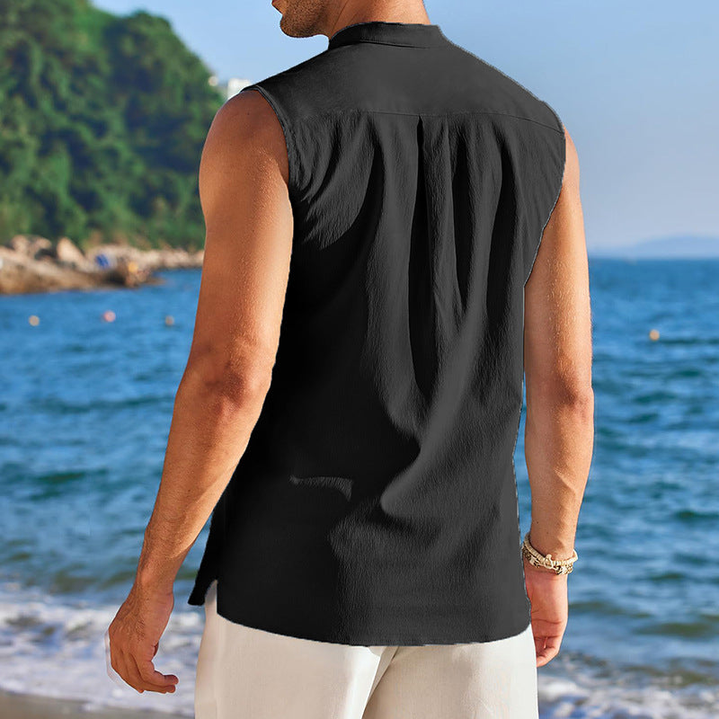 Herren ärmelloses Henley-Shirt mit Knopfleiste Aliams