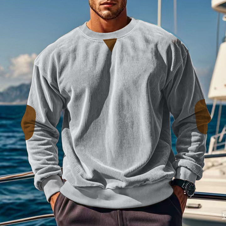 Herren Strickpullover mit strukturiertem Design und Lederapplikationen Aliams