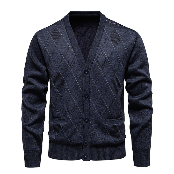 Herren stylische Strickjacke mit V-Ausschnitt und strukturiertem Muster Aliams